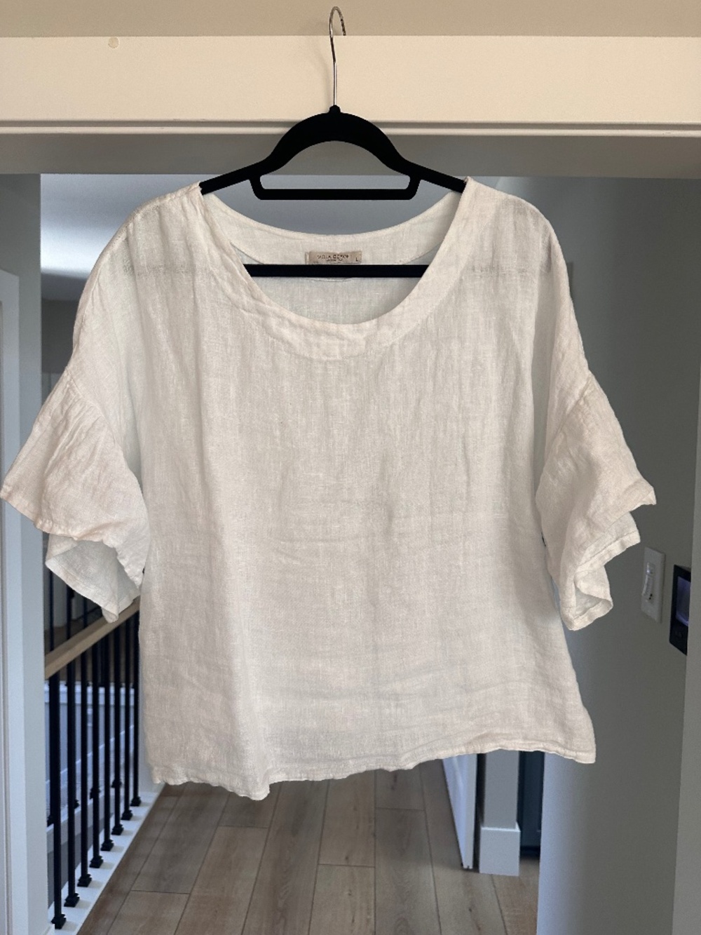 White Linen Blend Elbow Length Sleeve size Large